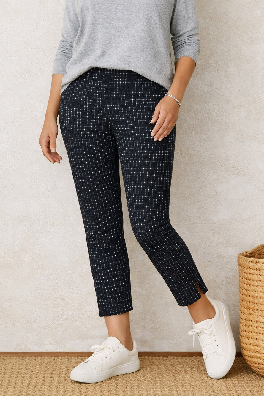 J. Jill Pull‑On Ponte Slim Leg Pants Black/White Check XL Petite